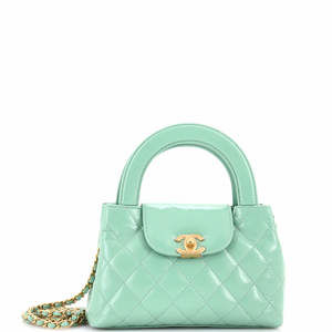 Chanel Mini Kelly Top Handle Shopping Bag Quilted Shiny Aged Calfskin